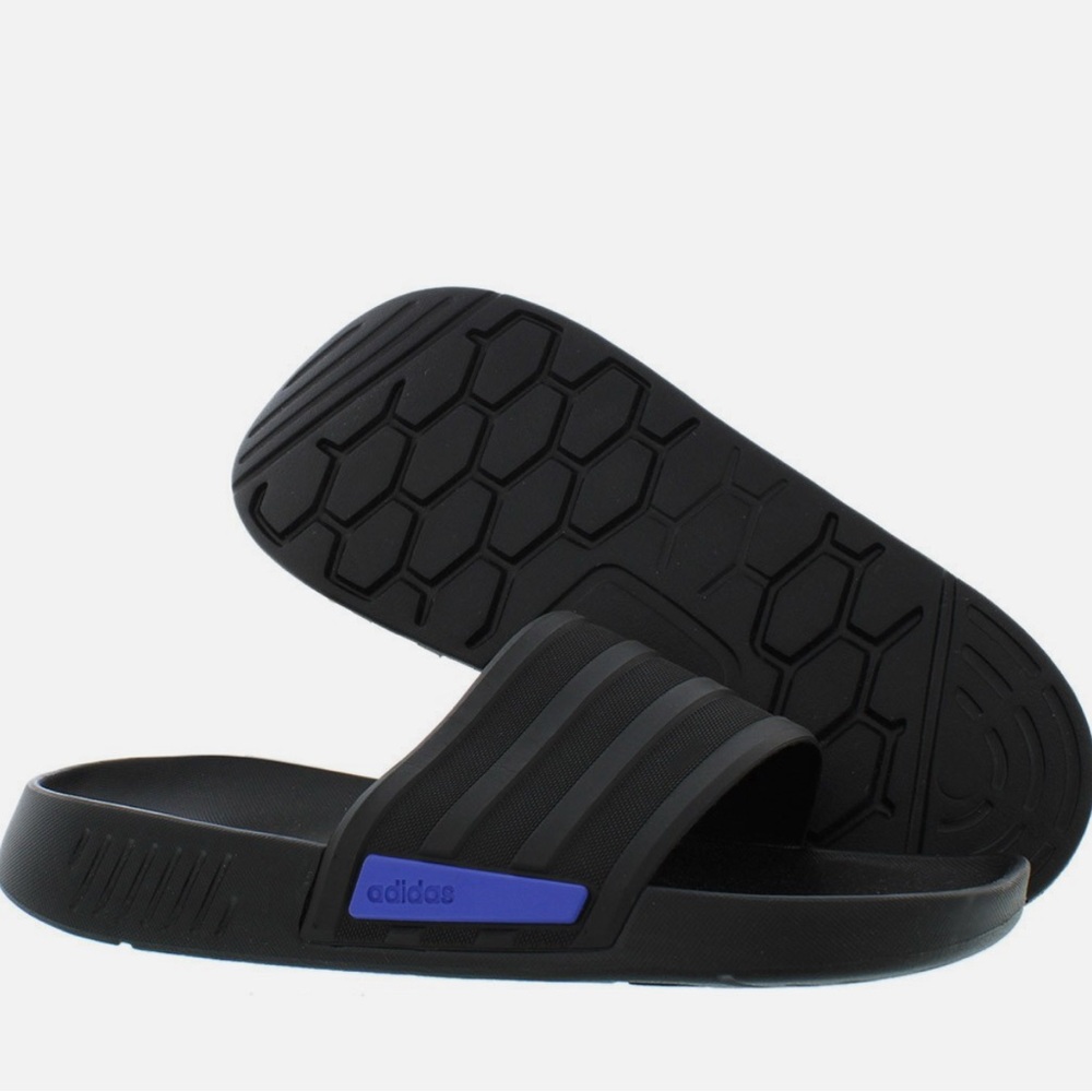 Adidas Men's Black and Blue Slides
